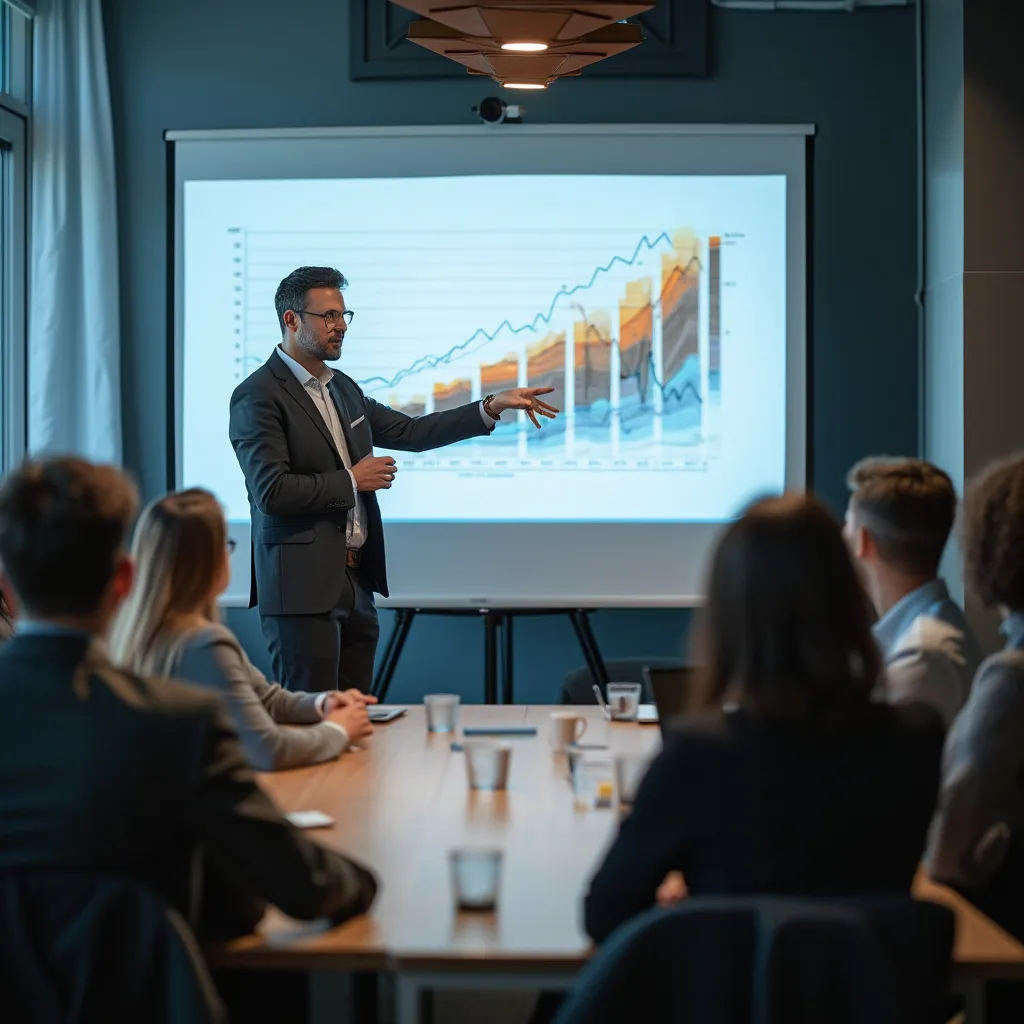 Consultor presentando resultados a un cliente
